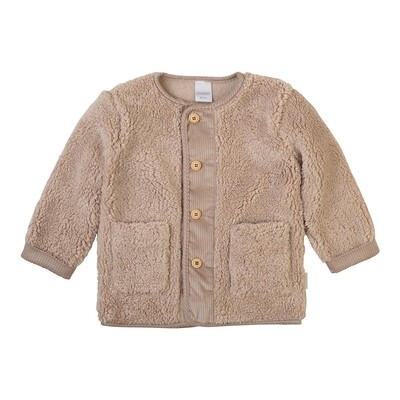 Veste en teddy  brune sépia en teddy polaire avec 2 poches et boutonnée à l&#39;avant