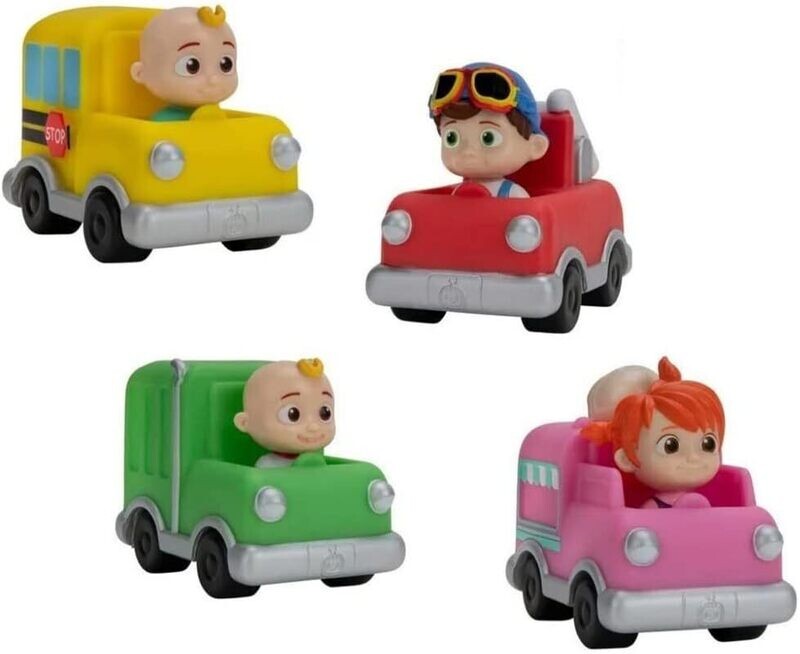 Cocomelon camions poubelle de JJ, camion de glace Yoyo, camion de pompiers TomTom, et bus scolaire de JJ, thème assorti