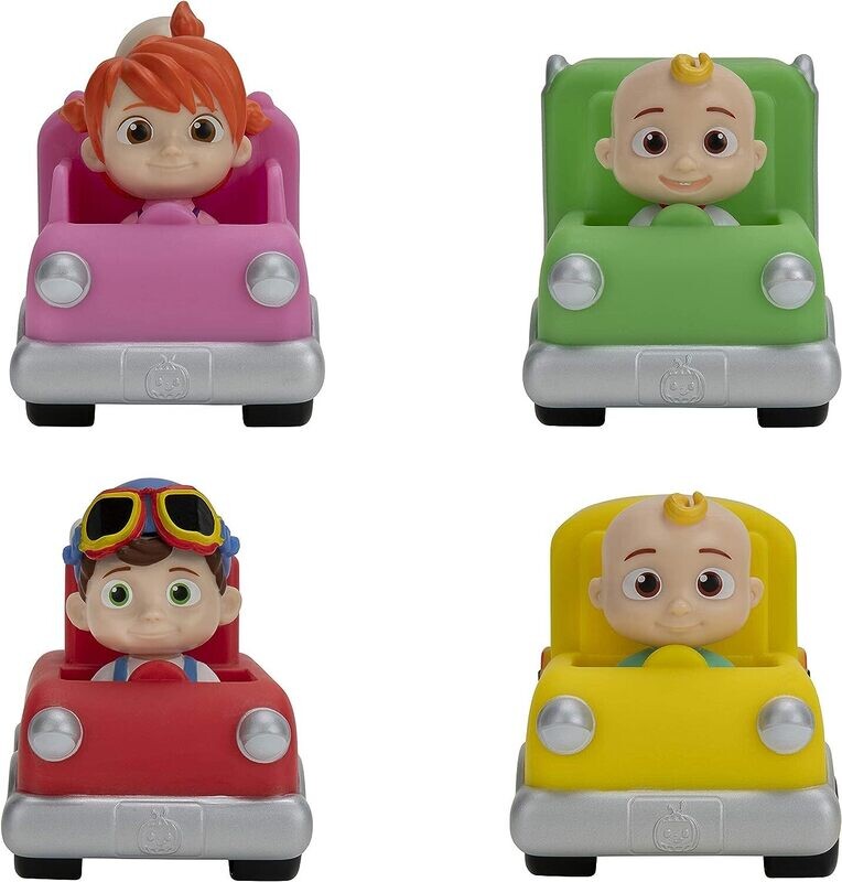 Cocomelon camions poubelle de JJ, camion de glace Yoyo, camion de pompiers TomTom, et bus scolaire de JJ, thème assorti