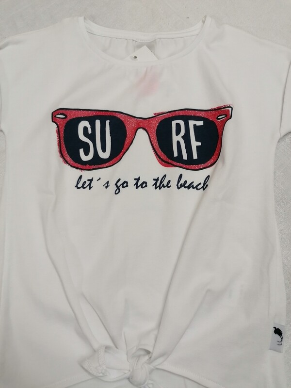 T-shirt blanc imprimé SURF let's go to the beach