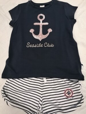 Ensemble short rayé et t-shirt marine avec ancre rose en sequin Seaside Club