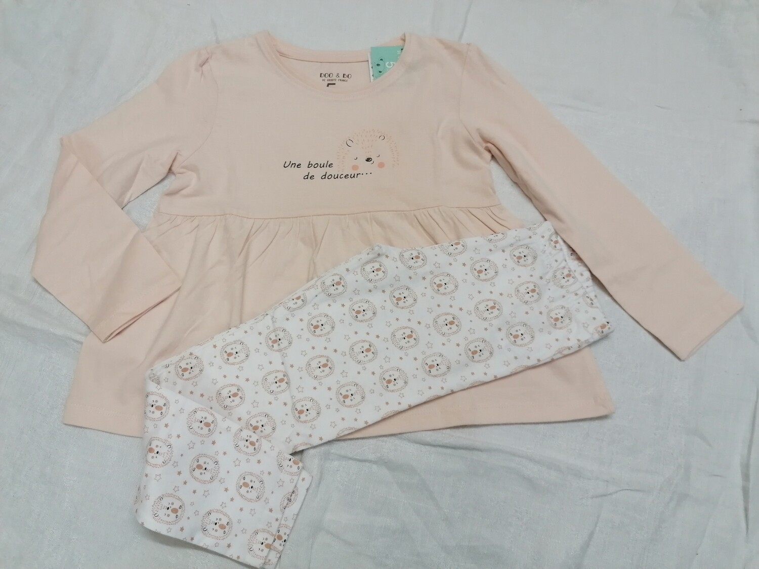 Pyjama 2 pièces, rose poudré imprimé Boule de douceur, hérisson