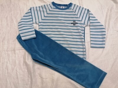 Pyjama velours bleu rayé imprimé au dos Petit Bateau