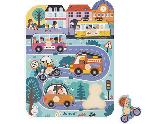 Puzzle City  avec des véhicules, 6 pièces en bois Janod