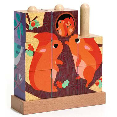 Djeco puzz-Up Forest, 9 cubes puzzle en bois