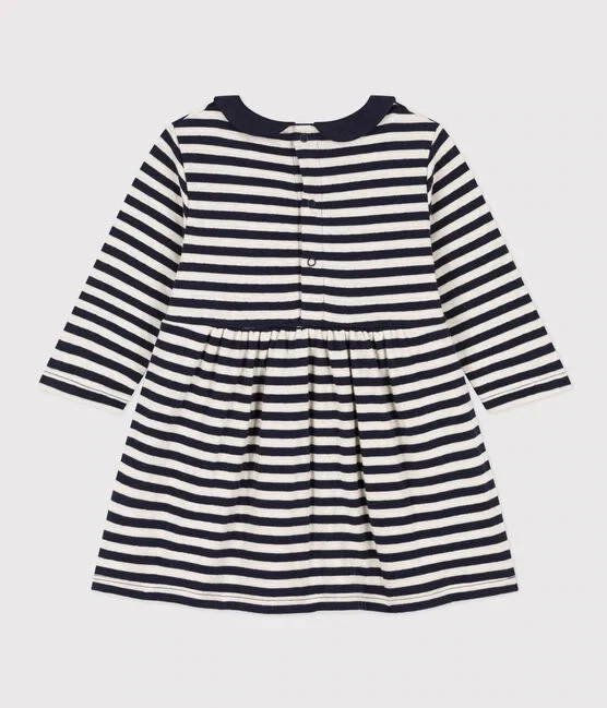 Robe manches longues en tubique rayée marine bébé Petit Bateau