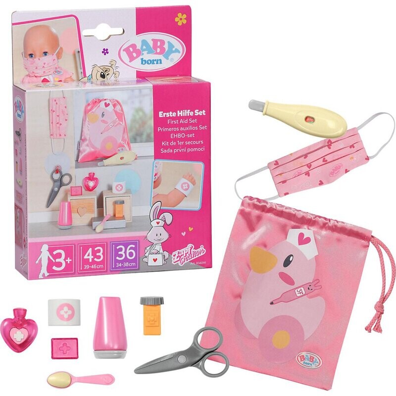 Baby Born Set de premiers secours, masque, ciseaux, thermomètre, etc. pour poupée