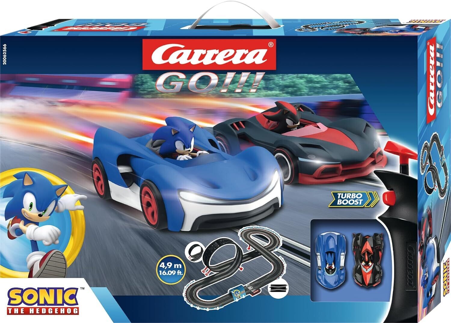 Carrera GO I Sonic The Hedgehog 4,9 mètres Kit de Course Automobile Officiel Sega I Courses Amusantes avec Sonic et Shadow Circuit de voitures