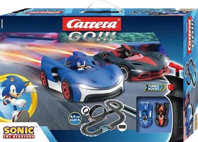Carrera GO I Sonic The Hedgehog 4,9 mètres Kit de Course Automobile Officiel Sega I Courses Amusantes avec Sonic et Shadow Circuit de voitures