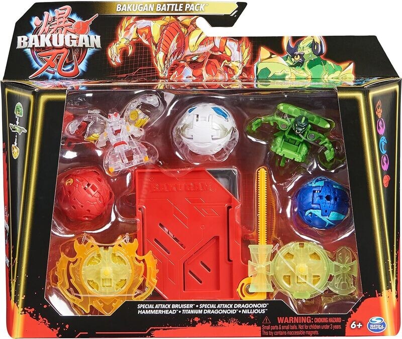 BAKUGAN 3.0 - Battle Pack - Hammerhead, Titanium Dragonoid, Nillious, Bruiser Special Attack et 1 Dragonoid, 2 Anneaux, 1 Carte Lanceur Et 12 Cartes