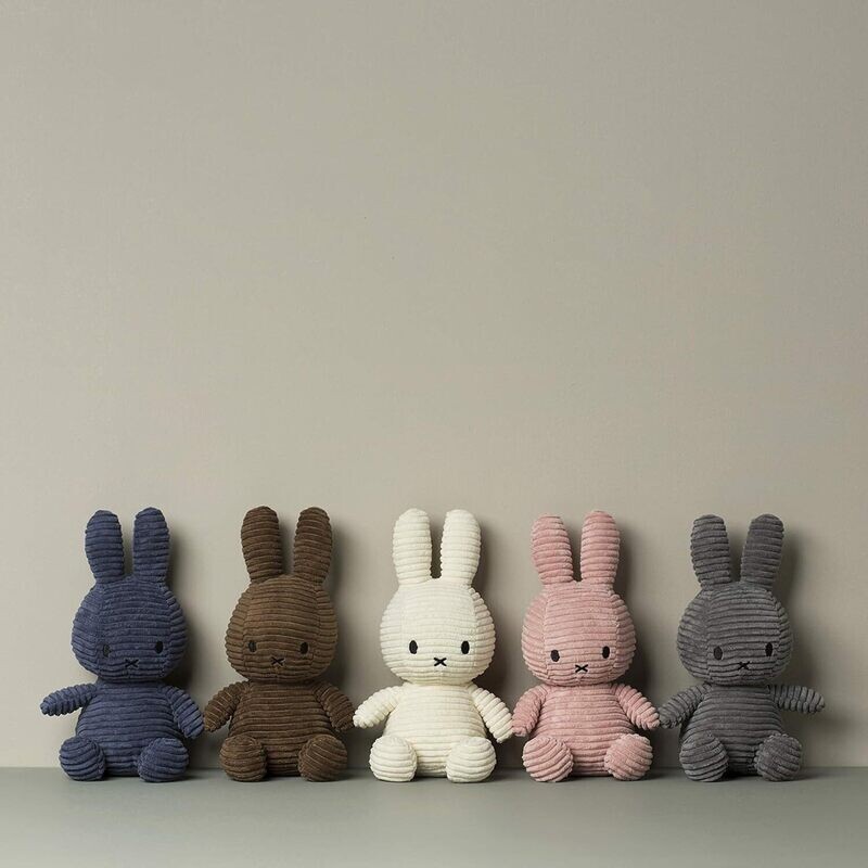 Miffy peluche lapin gris en velours corduroy 70 cm