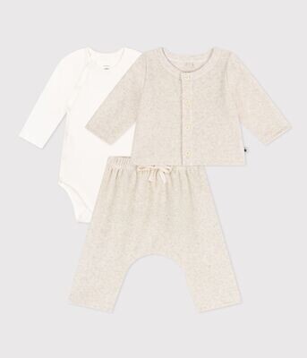 Ensemble cadeau en velours et body bébé beige Petit Bateau