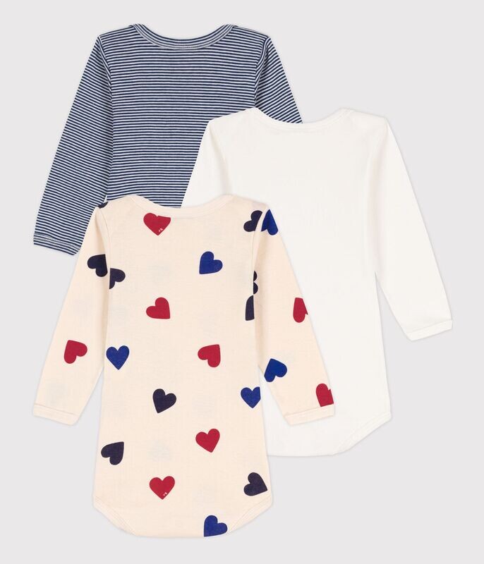 Lot de 3 bodies (body) manches longues cœur bébé en coton Petit Bateau