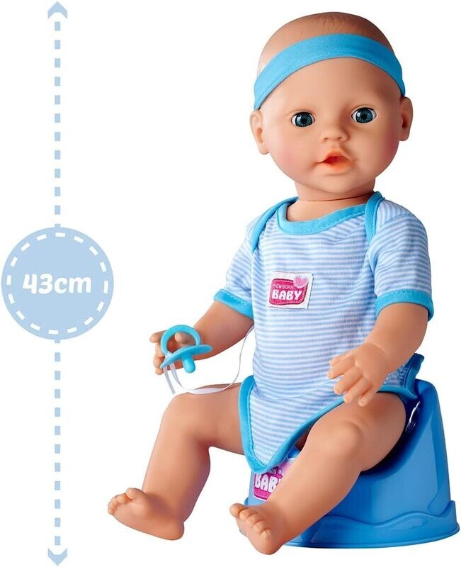 New Born Baby - Poupon poupée Bleu Boit Fait Pipi - 43cm - Nombreux Accessoires Inclus (poupée)