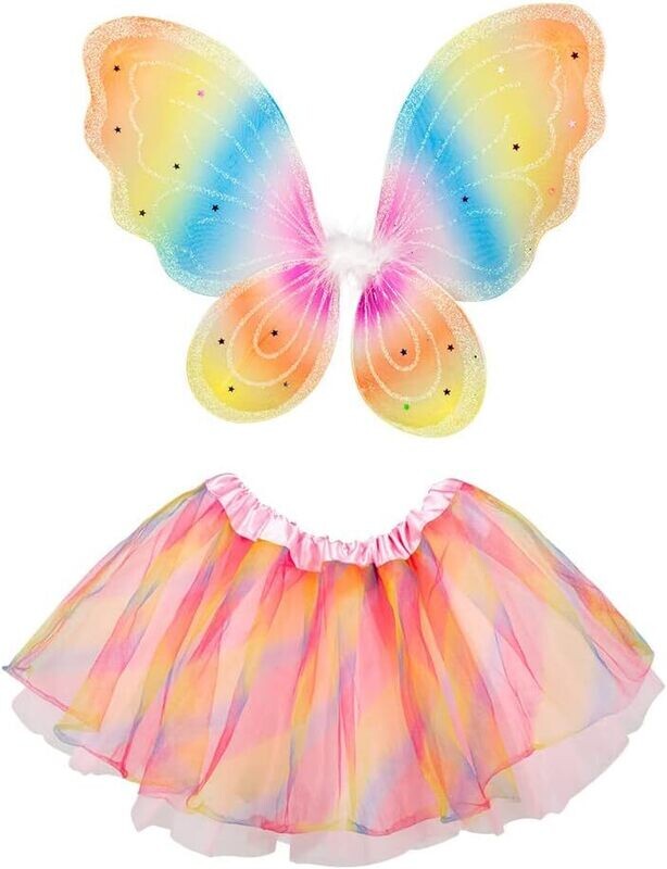 Costume de fée pour le carnaval,  jupe-tutu arc-en-ciel avec les  ailes 33x38 cm, élastiques sur les ailes et le tutu ( déguisement), anniversaire, etc.