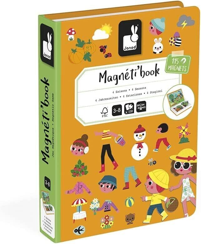 Janod Magnéti'Book 4 Saisons - Jeu Educatif livre magnétique 48 Aimants + 16 Cartes Modèles-Jouet Enfant en Carton FSC-Dès 3 Ans
