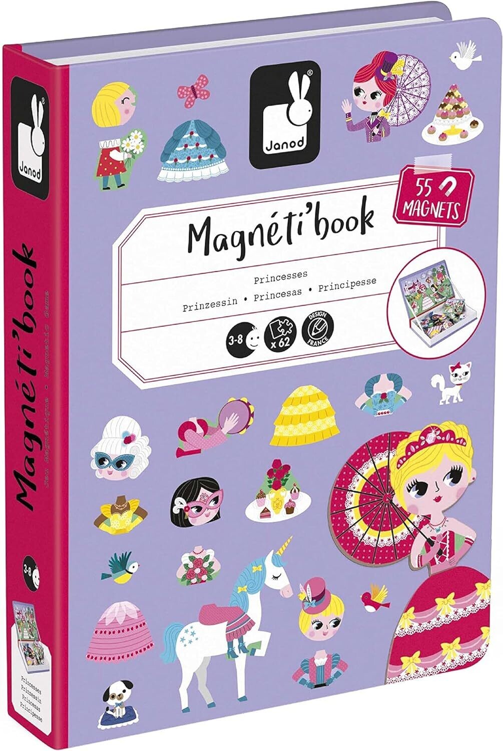 Janod - Magneti'Book Princesses - Jeu Éducatif livre magnétique 55 Pièces - Dès 3 Ans