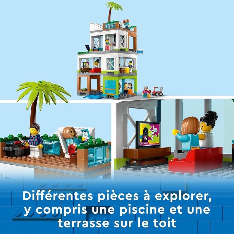 LEGO 60365 City L’Immeuble d’Habitation, Maquette Modulaire avec Chambres, Magasin, Jouet de Vélo et 6 Minifigurines, Cadeau pour Enfants, Garçons, Filles Dès 6 Ans