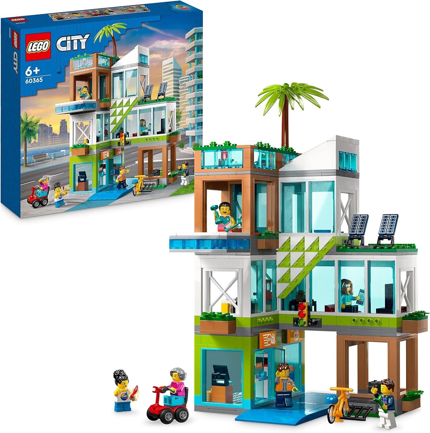 LEGO 60365 City L’Immeuble d’Habitation, Maquette Modulaire avec Chambres, Magasin, Jouet de Vélo et 6 Minifigurines, Cadeau pour Enfants, Garçons, Filles Dès 6 Ans