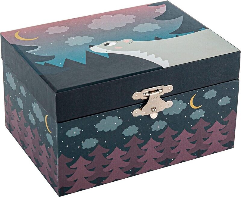 TROUSSELIER - Coffret Musical Ours dans la Forêt - Idéal Cadeau de naissance - Musique Nocturne de Chopin - Colori Bleu nuit - Phosphorescent - Brille dans la nuit