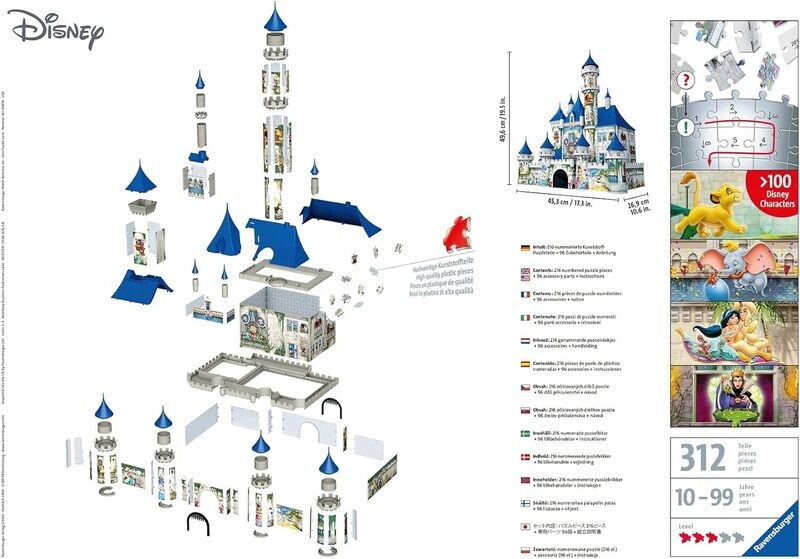 Ravensburger - Puzzle 3D Building - Château de Disney - A partir de 12 ans - 216 pièces numérotées à assembler sans colle