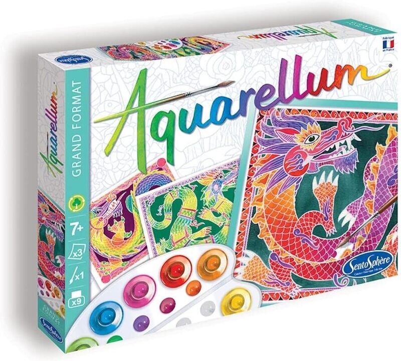 SentoSphère - AQUARELLUM - DRAGONS - Kit peinture - Peinture Aquarellable Magique - A partir de 7 ans - fabriqué en France