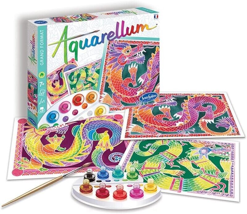 SentoSphère - AQUARELLUM - DRAGONS - Kit peinture - Peinture Aquarellable Magique - A partir de 7 ans - fabriqué en France