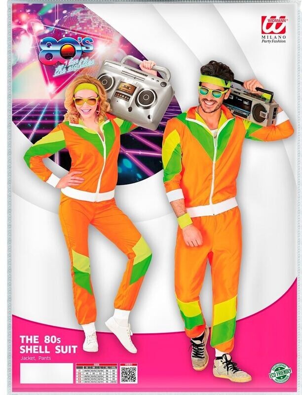 Costume Survêtement de sport orange année 80, taille L (déguisement) pour carnaval, anniversaire, etc.