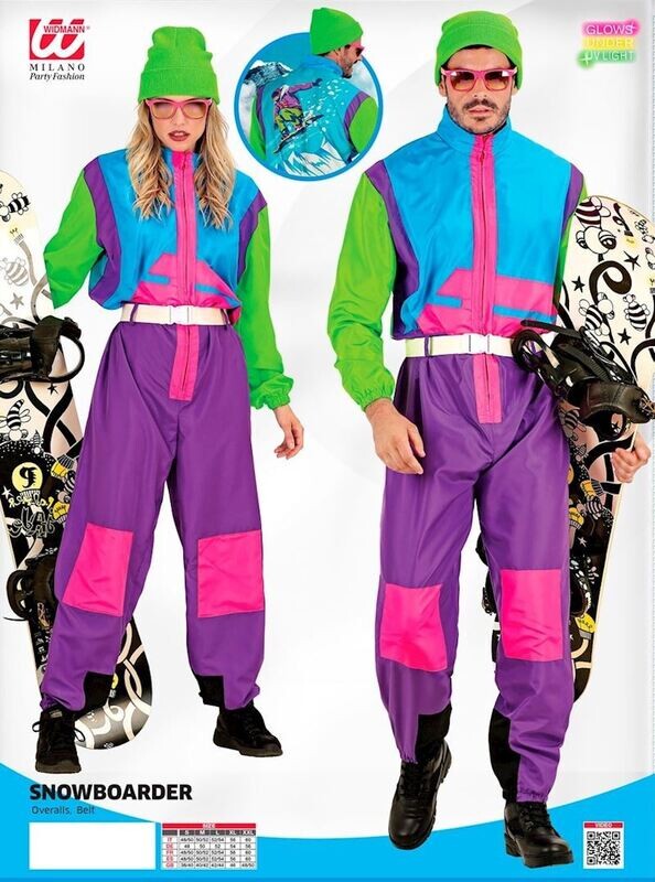 Costume de Snowboard, combi. de  sport, néon (déguisement) pour carnaval, soirée à thème, anniversaire, etc.