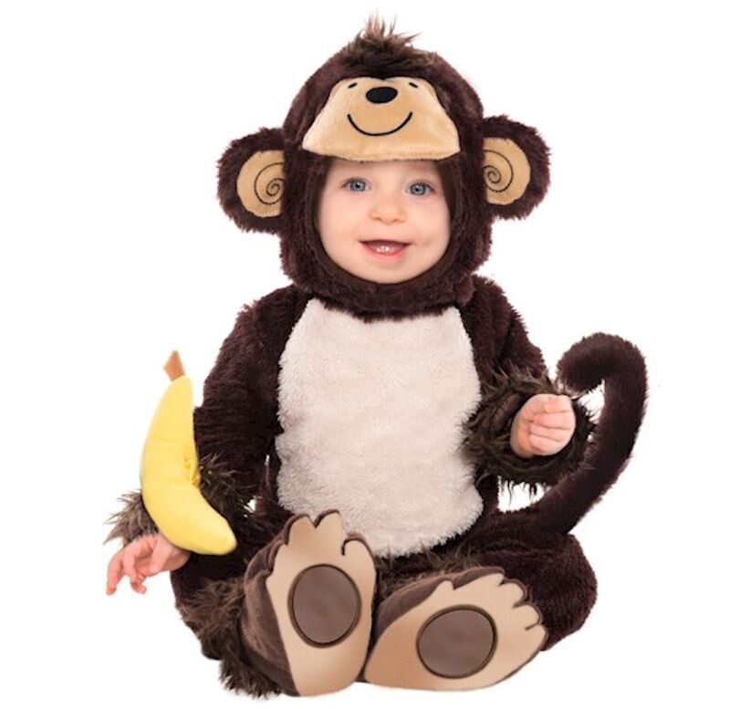 Costume combinaison d'enfant singe coquin 2-3 ans, Overall en peluche avec capuche (déguisement) Carnaval