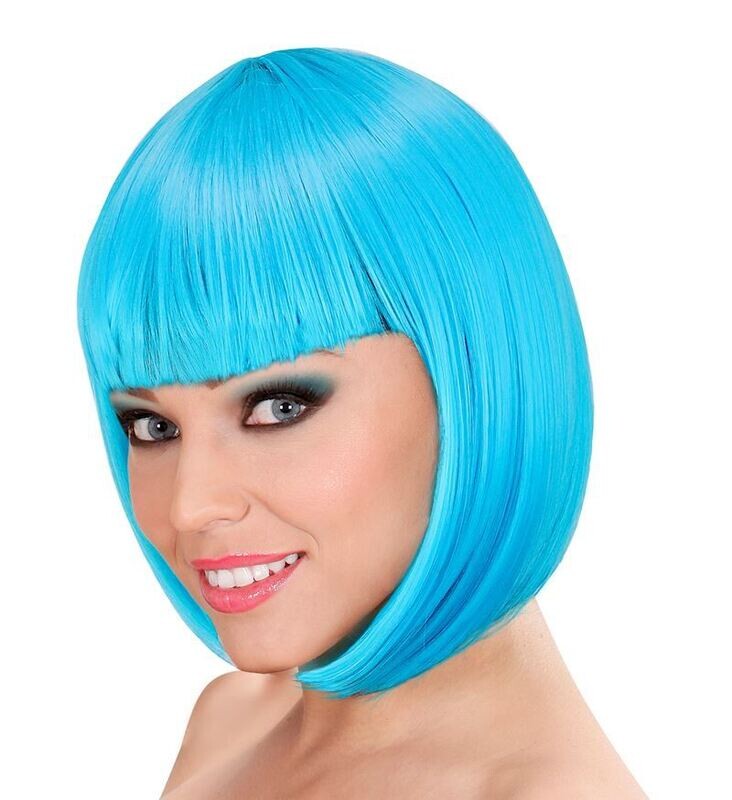 Perruque Lou Lou bleue claire, coupe au carré avec frange, pour carnaval, soirée déguisée, etc.