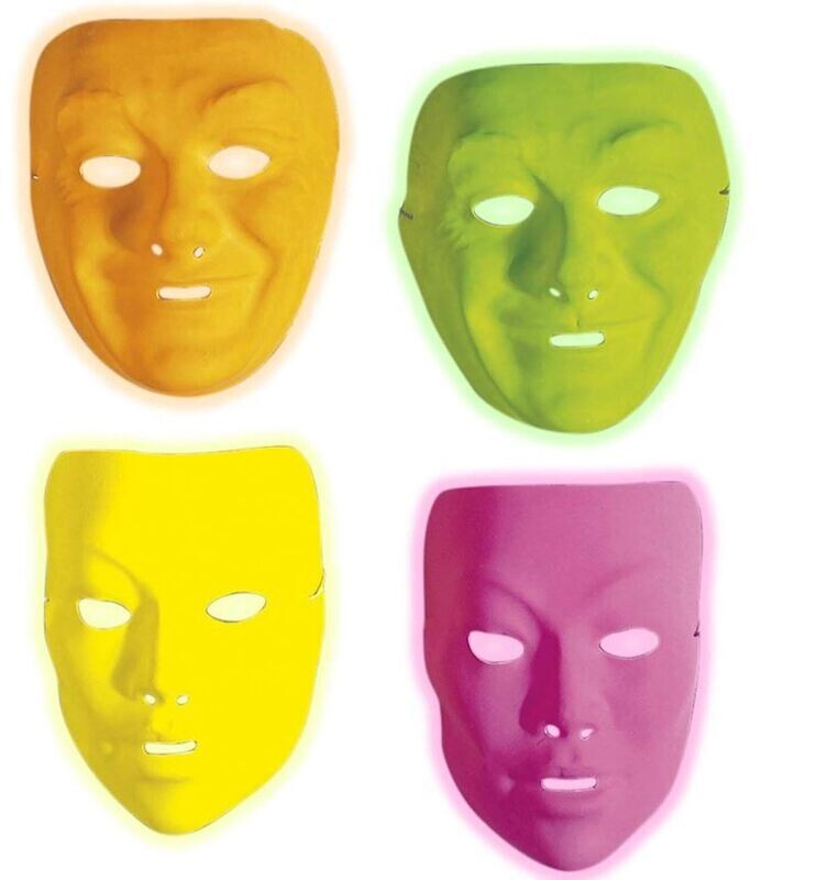 Masque, 4 couleurs néon fluo couleur assorti, pour carnaval, soirée déguisée, etc.