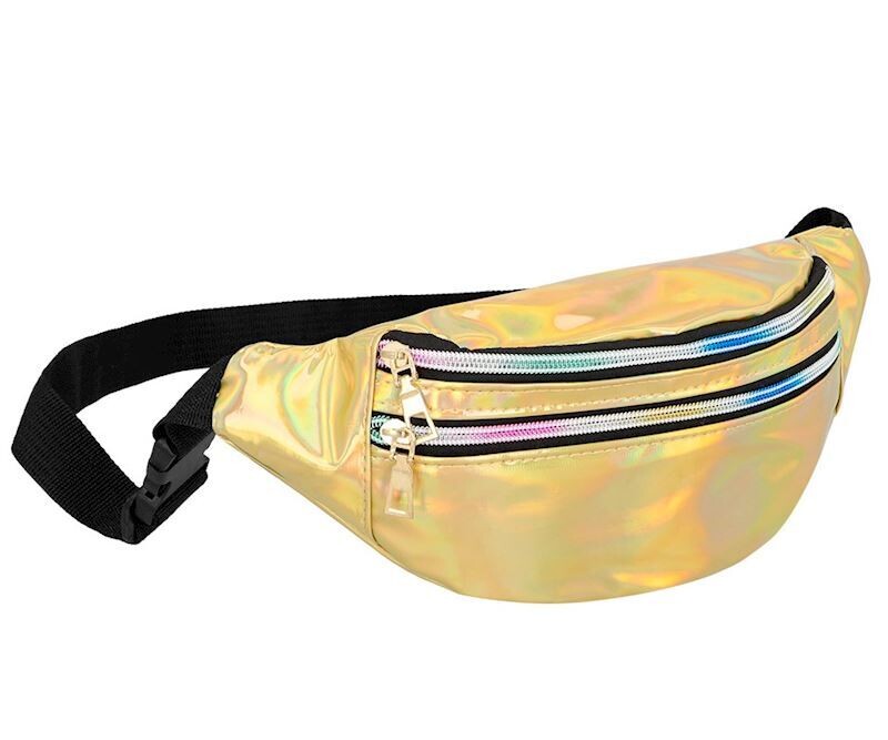 Sac banane holographique couleur doré, pour carnaval, soirée déguisée, anniversaire, etc.