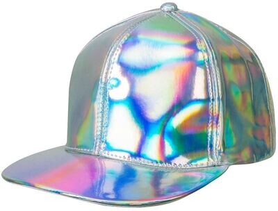 Casquette holographique argentée réglable, pour carnaval, anniversaire, soirée à thème, etc.