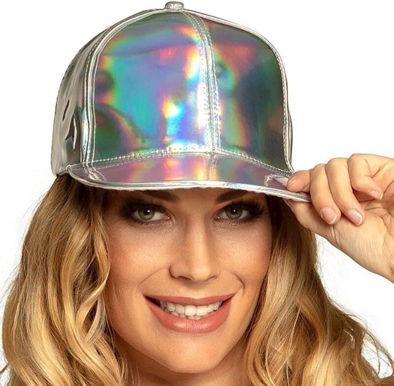 Casquette holographique argentée réglable, pour carnaval, anniversaire, soirée à thème, etc.