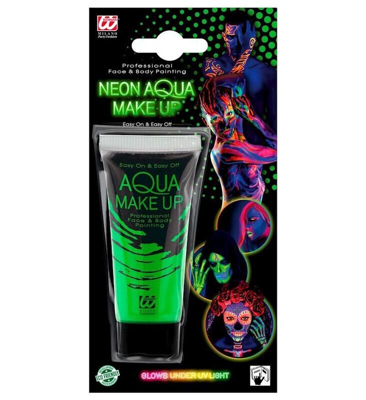 Maquillage à l'eau vert fluo 30ml, néon, pour carnaval, soirée, etc.