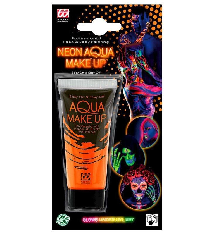 Maquillage à l'eau orange fluo 30ml, néon, pour carnaval, soirée, etc.