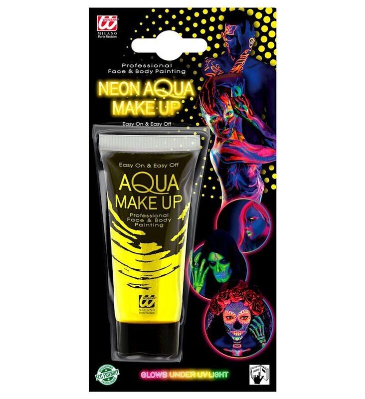 Maquillage à l'eau jaune fluo 30ml, néon, pour carnaval, soirée, etc.