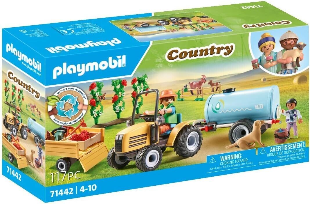 Playmobil 71442 Fermier avec Tracteur et citerne - Country - avec des Animaux et 2 Personnages - Jouet fabriqué avec Plus de 80% de matériaux recyclés ou biosourcés en Moyenne. Dès 4 Ans