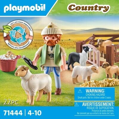 Playmobil 71444 Berger avec Moutons - Country - avec 5 Animaux et 1 Personnage - Jouet fabriqué avec Plus de 80% de matériaux recyclés ou biosourcés en Moyenne. Dès 4 Ans