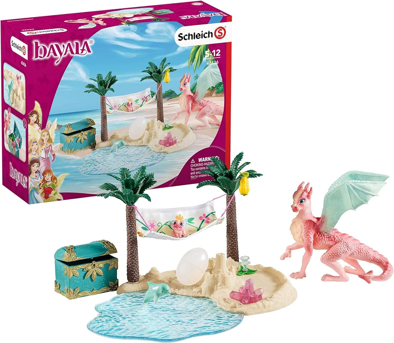 Schleich Bayala île avec dragon, dauphin et trésor