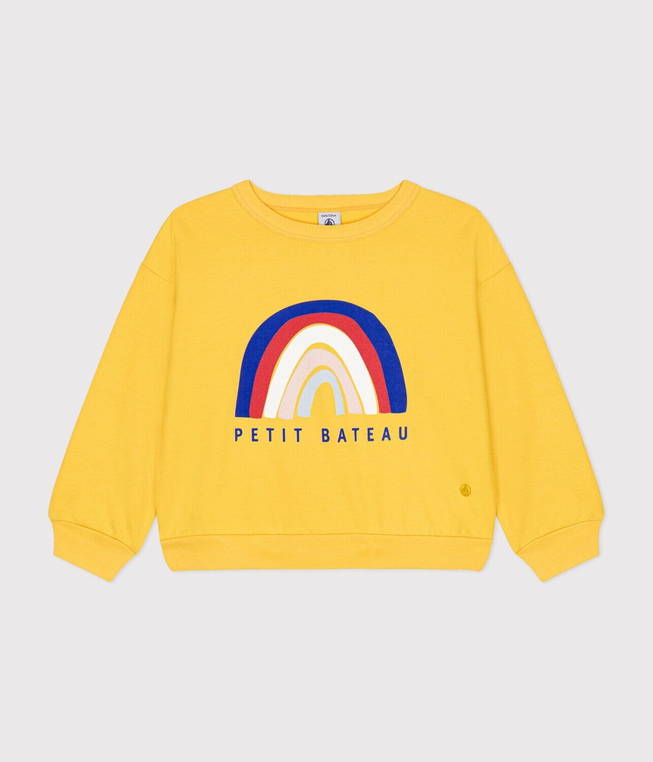 Petit Bateau Pull en molleton léger, jaune imprimé Arc-en-ciel, enfant fille/ garçon