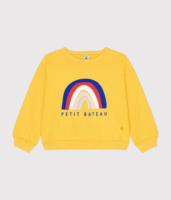 Petit Bateau Pull en molleton léger, jaune imprimé Arc-en-ciel, enfant fille/ garçon