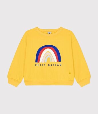 Petit Bateau Pull en molleton léger, jaune imprimé Arc-en-ciel, enfant fille/ garçon