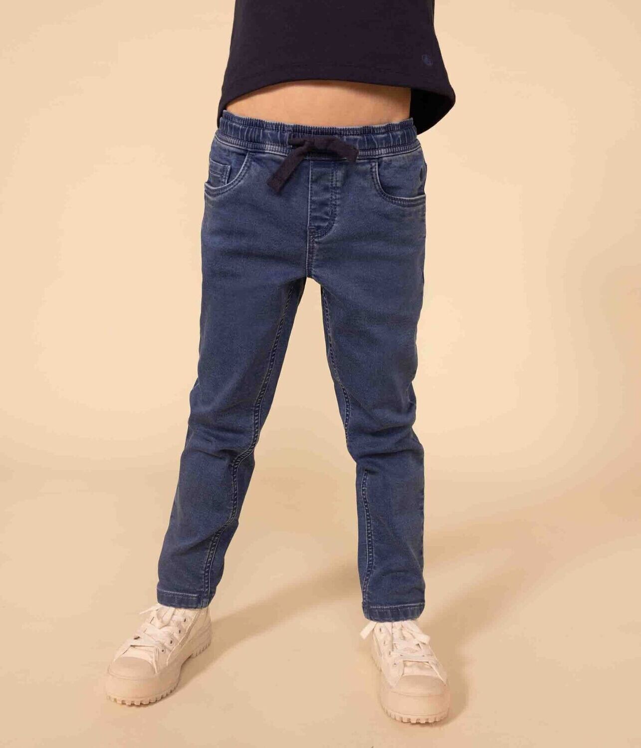 Petit Bateau Pantalon jeans en denim avec taille élastique et lacet plat