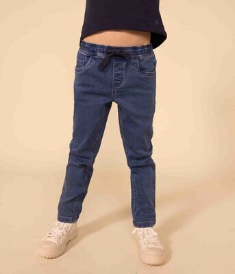 Petit Bateau Pantalon jeans en denim avec taille élastique et lacet plat