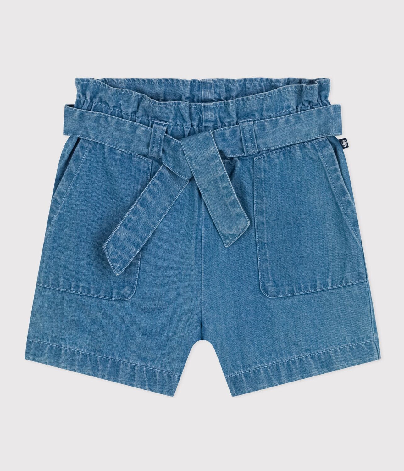 Petit Bateau Short en jeans denim avec taille élastique et ceinture