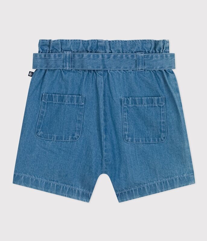 Petit Bateau Short en jeans denim avec taille élastique et ceinture