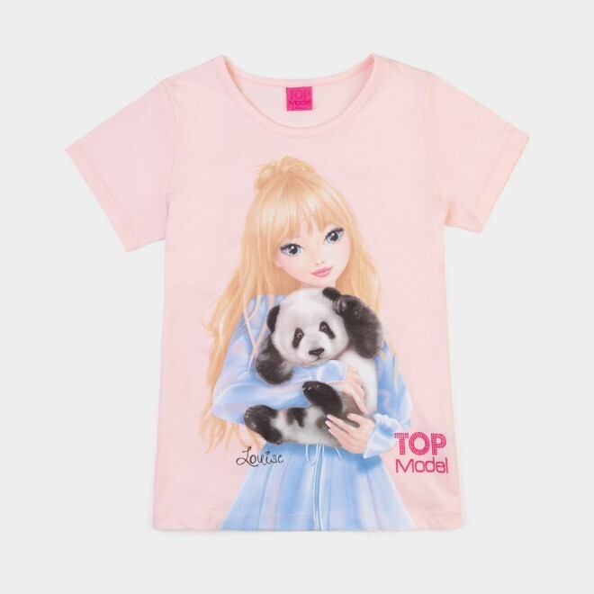 T-shirt Rose pêche sérigraphié Louise Top Model avec panda