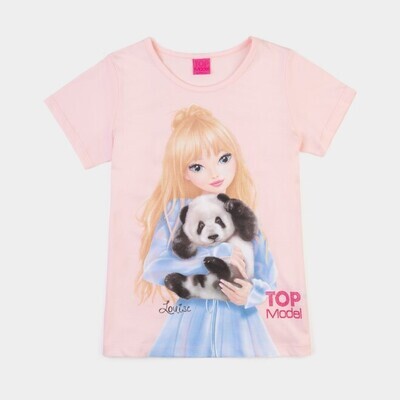 T-shirt Rose pêche sérigraphié Louise Top Model avec panda